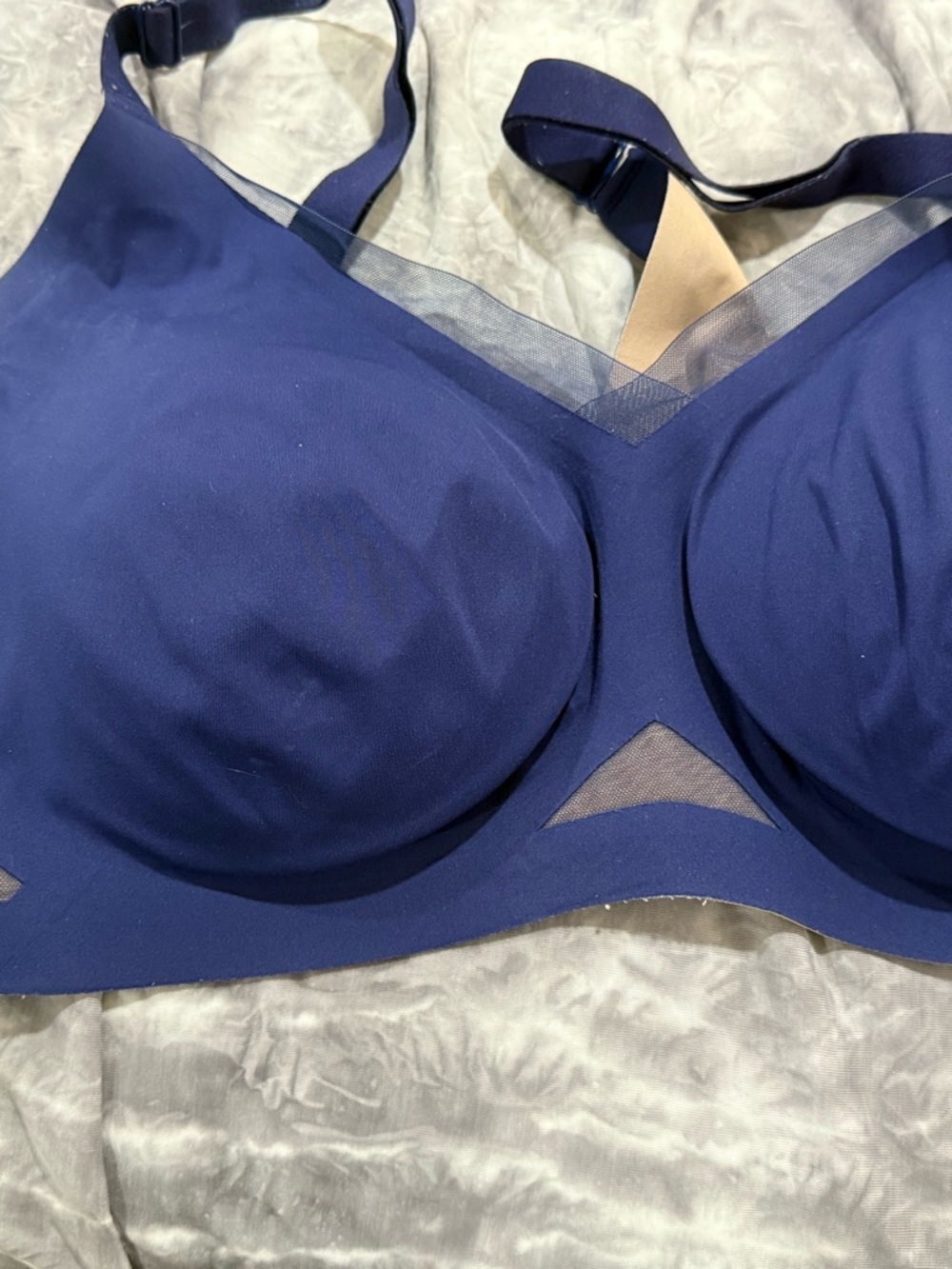 HoneyLove Navy Mesh-Trim Wireless Bra - Women Intimates
